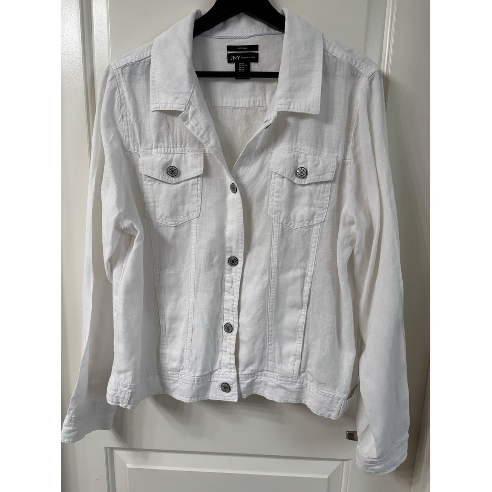 Jones & Co Jones New York White 100% Linen Coastal Minimalist Jacket XL EUC